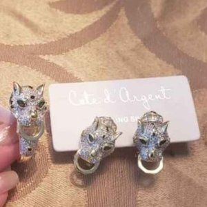 SILVER / GOLD EARRING RING SET - PANTHER / CAT / CHEETAH - RING 8